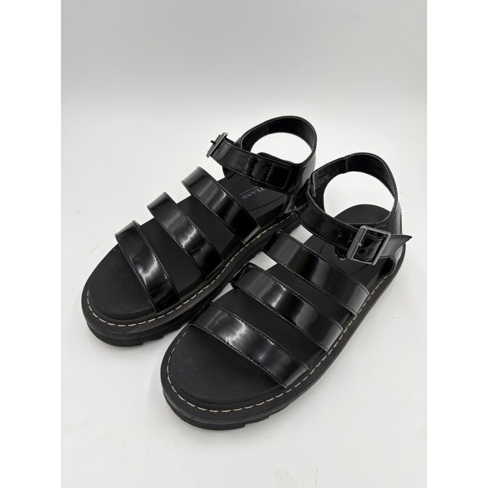 Portland Boot Company Dolly Black 10M Patent Platform Sandals Strappy Lug Sole